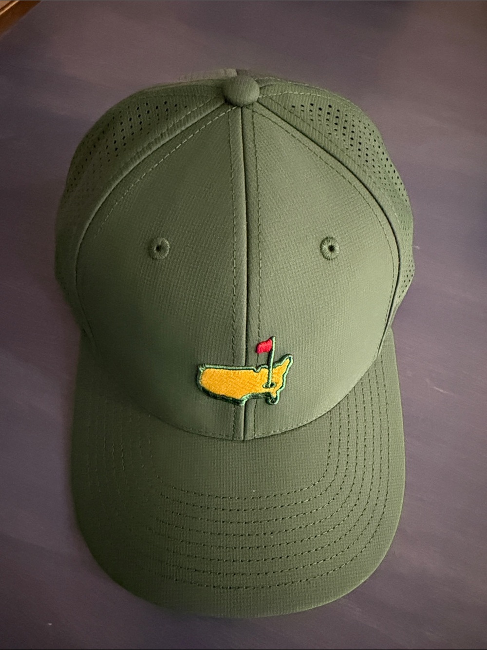 Masters Olive Green Perforated Golf Cap with Yellow Logo Tag
